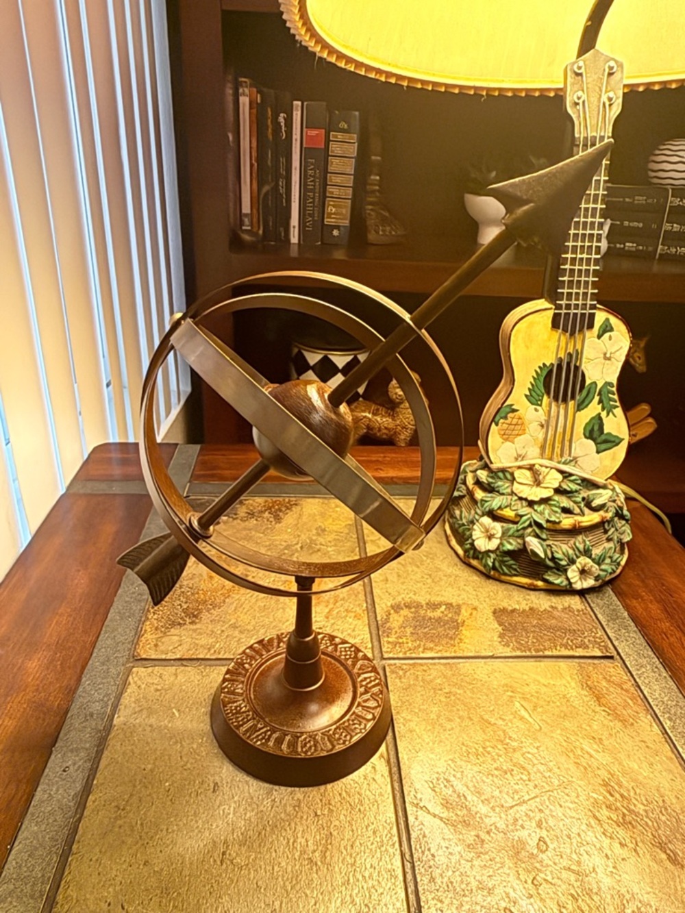 Vintage Lacquered Brass Global and Arrow Sculpture